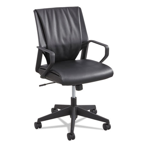 Priya Series Leather Executive Mid-Back Chair, Loop Arms, Black Back/Black Seat, Sold as 1 Each