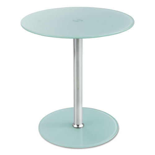 Glass Accent Table, Tempered Glass/Steel, 17" Dia. x 19" High, White/Silver, Sold as 1 Each