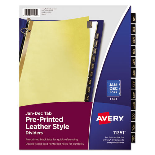 Avery - Gold Reinforced Leather Tab Dividers, 12-Tab, Jan-Dec, Letter, Black, 12/Set, Sold as 1 ST