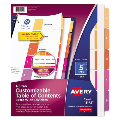 Avery - Extra-Wide Ready Index Dividers, 5-Tab, 9 1/2 x 11, Assorted, 5/Set, Sold as 1 ST