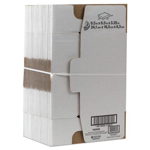 Self-Locking Shipping Boxes, 9 1/2l x 6 1/2w x 3 1/4h, White, 25/Pack, Sold as 1 Package