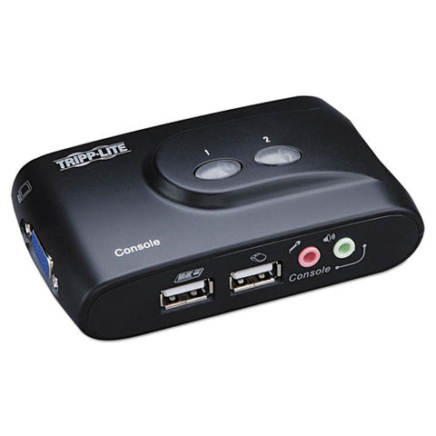 2-Port Compact USB KVM Switch w/Audio and Cable, Sold as 1 Each