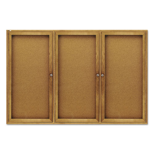 Quartet - Enclosed Bulletin Board, Natural Cork/Fiberboard, 72 x 48, Oak Frame, Sold as 1 EA - QRT367