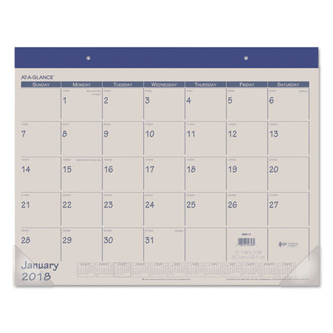 AT-A-GLANCE - Recycled Fashion Desk Pad, Blue,  22-inch x 17-inch, Sold as 1 EA