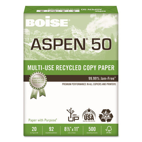 Boise - ASPEN 50% Recycled Office Paper, 92 Bright, 20lb, 8-1/2 x 11, White, 5000/CT, Sold as 1 CT