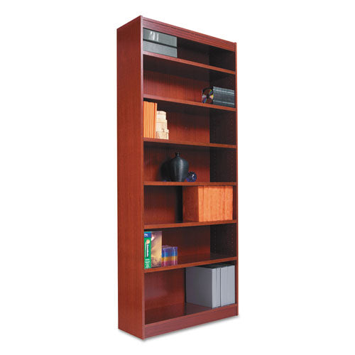 Alera - Square Corner Wood Veneer Bookcase, 6-Shelf, 35-3/8 x 11-3/4 x 72, Medium Cherry, Sold as 1 EA