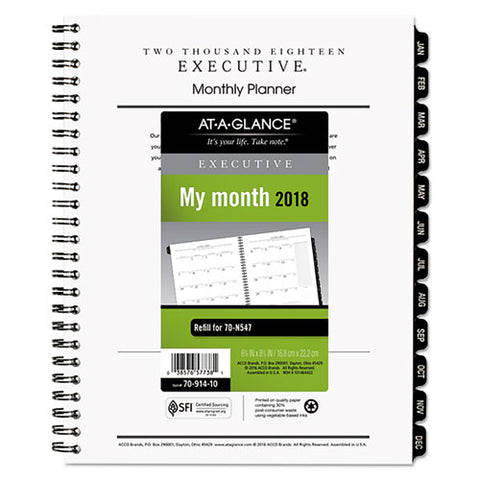 AT-A-GLANCE Executive - Executive Recycled Monthly Planner Refill, 6-7/8 x 8-3/4, Sold as 1 EA