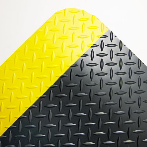 Crown - Industrial Deck Plate Antifatigue Mat, Vinyl, 36 x 60, Black/Yellow Border, Sold as 1 EA