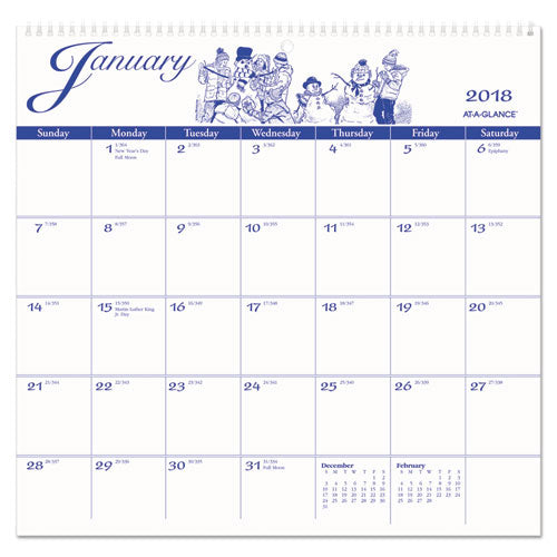 AT-A-GLANCE - Recycled 12-Month Illustrator's Edition Wall Calendar, 12-inch x 11 3/4-inch, Sold as 1 EA