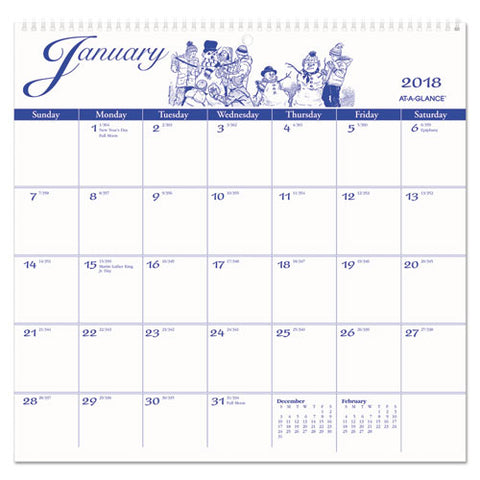 AT-A-GLANCE - Recycled 12-Month Illustrator's Edition Wall Calendar, 12-inch x 11 3/4-inch, Sold as 1 EA