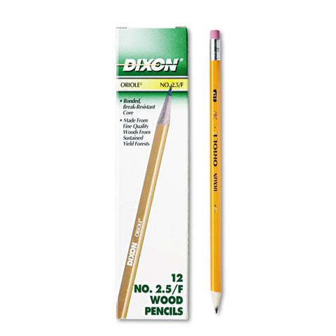 Dixon - Oriole Woodcase Pencil, F #2.5, Yellow Barrel, 12/Pack, Sold as 1 DZ