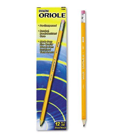 Dixon - Oriole Woodcase Pre-Sharpened Pencil, HB #2, Yellow Barrel, 12/Pack, Sold as 1 DZ