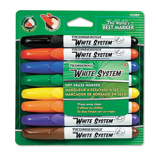 Ticonderoga - White System Dry Erase Marker, Chisel Tip, Assorted Colors, 8/Set, Sold as 1 ST