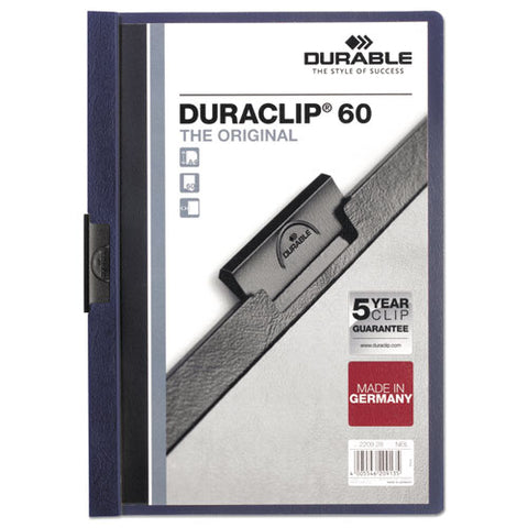 Vinyl DuraClip Report Cover w/Clip, Letter, Holds 60 Pages, Clear/Navy, Sold as 1 Each