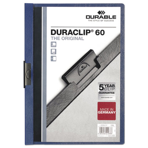 Vinyl DuraClip Report Cover, Letter, Holds 60 Pages, Clear/Dark Blue, Sold as 1 Each