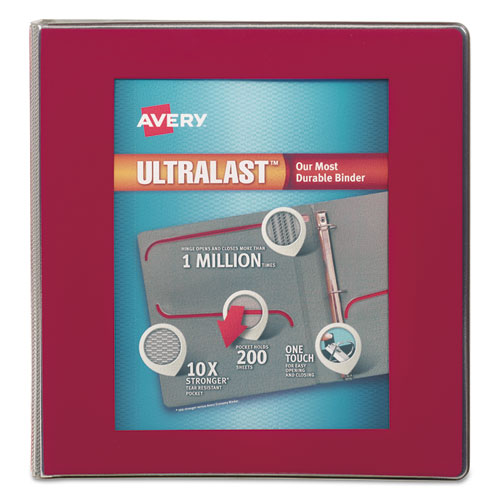 UltraLast View Binder w/1-Touch Slant Rings, 11 x 8 1/2, 1 1/2" Cap, Red, Sold as 1 Each