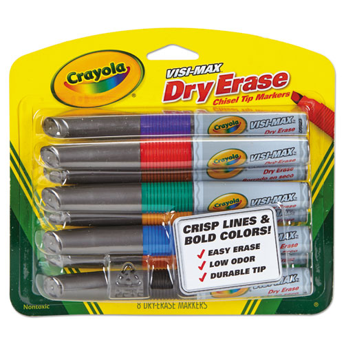 Dry Erase Marker, Chisel Tip, Assorted Colors, 8/Set, Sold as 1 Set