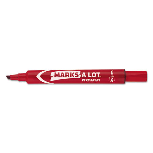 Marks-A-Lot - Permanent Marker, Regular Chisel Tip, Red, Dozen, Sold as 1 DZ