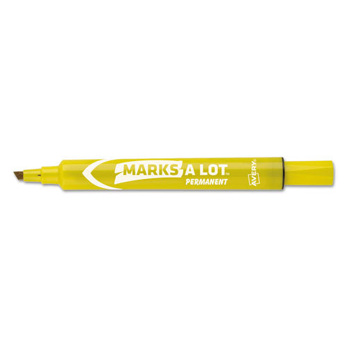 Marks-A-Lot - Permanent Marker, Large Chisel Tip, Yellow, Dozen, Sold as 1 DZ