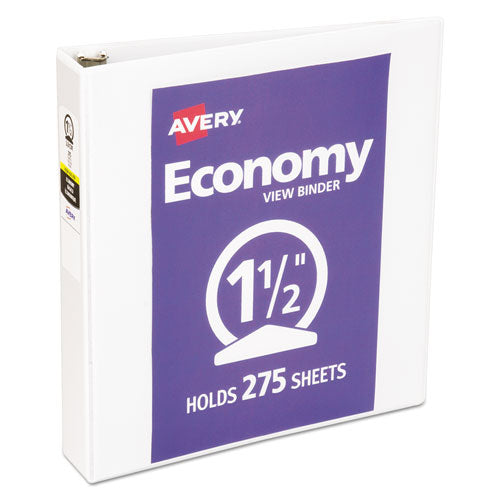 Avery - Economy Vinyl Round Ring View Binder, 1-1/2-inch Capacity, White, Sold as 1 EA