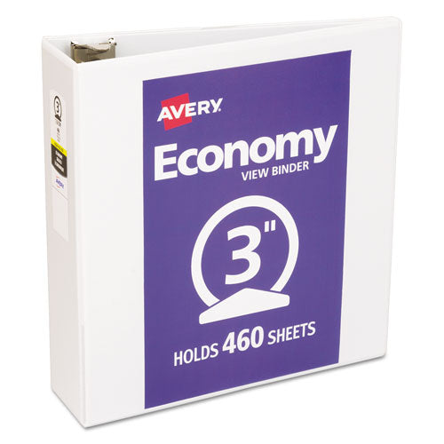 Avery - Economy Vinyl Round Ring View Binder, 3-inch Capacity, White, Sold as 1 EA