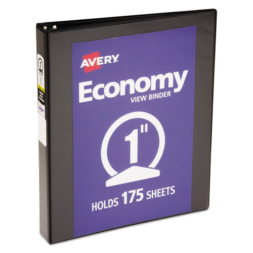 Avery - Economy Vinyl Round Ring View Binder, 1-inch Capacity, Black, Sold as 1 EA