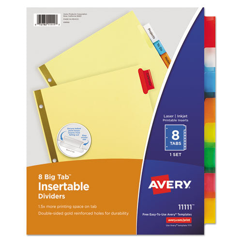 Avery - WorkSaver Big Tab Reinforced Dividers, Multicolor Tabs, 8-Tab, Letter, Buff, Sold as 1 ST