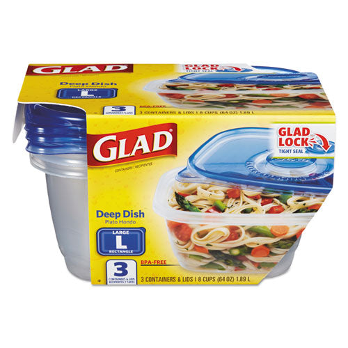 GladWare Deep Dish Food Storage Containers, 64 oz, 3/Pk, 6 Pk/Ctn, Sold as 1 Carton, 6 Each per Carton 