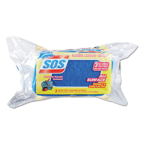 All Surface Scrubber Sponge, 2 1/2 x 4 1/2, 0.9" Thick, Blue, 3/Pack, 8 Packs/CT, Sold as 1 Carton, 8 Package per Carton 