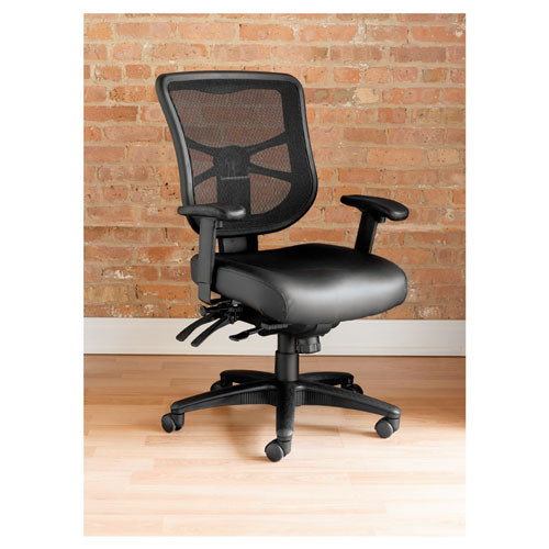 Elusion Series Mesh Mid-Back Multifunction Chair, Black Leather, Sold as 1 Each