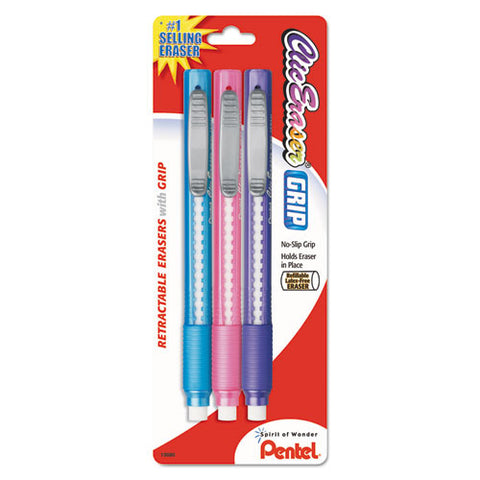 Clic Eraser Pencil-Style Grip Eraser, Assorted, 3/Pack, Sold as 1 Package