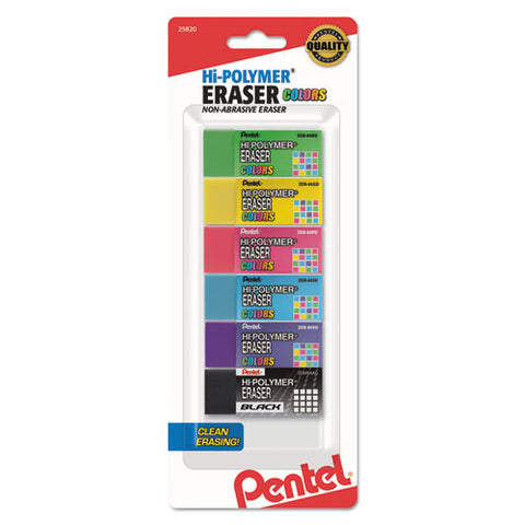 Hi-Polymer Block Eraser, Assorted, 6/Pack, Sold as 1 Package