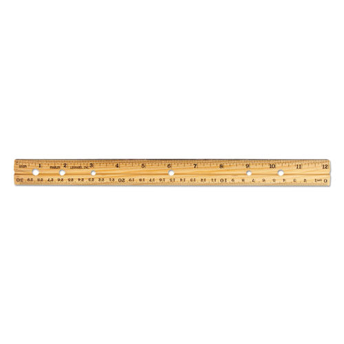Charles Leonard - Economical Beveled Wood Ruler w/Single Metal Edge, 12-inch, Natural, Sold as 1 BX