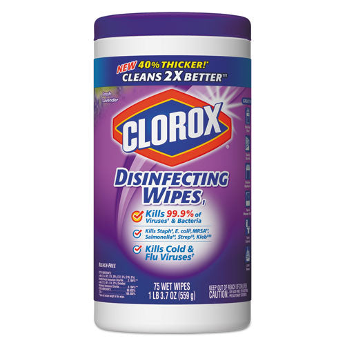 Disinfecting Wipes, 7 x 8, Fresh Lavender, 75/Canister, 6 Canisters/Carton, Sold as 1 Carton, 6 Each per Carton 