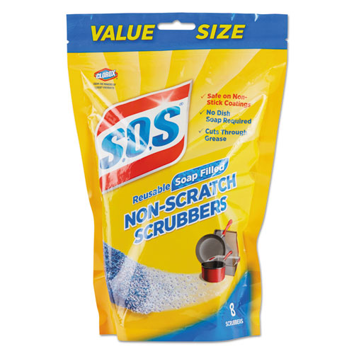 Non-Scratch Soap Scrubbers, Blue, 8/Pack, 8 Packs/Carton, Sold as 1 Carton, 8 Package per Carton 