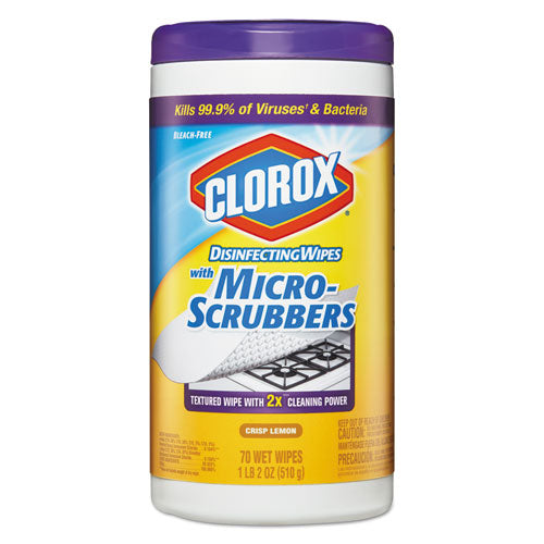 Disinfecting Wipes w/Micro-Scrubbers, 7 x 8, Lemon Fresh, 70/Canister, Sold as 1 Each