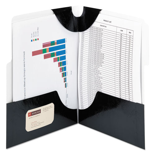 SuperTab Two-Pocket Folder, 11 x 8 1/2, Black, 5/Pack, Sold as 1 Package