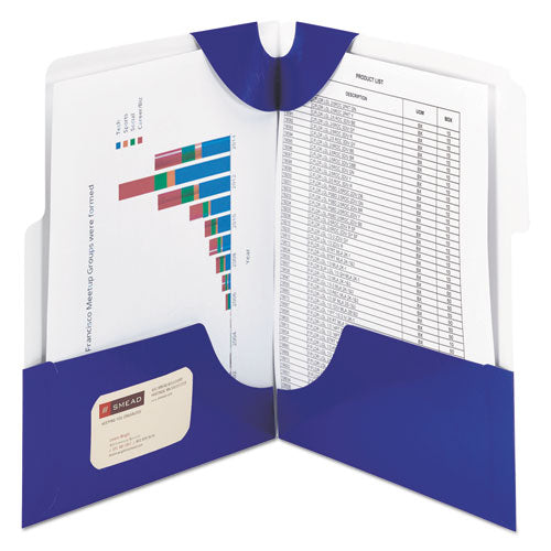 SuperTab Two-Pocket Folder, 11 x 8 1/2, Blue, 5/Pack, Sold as 1 Package