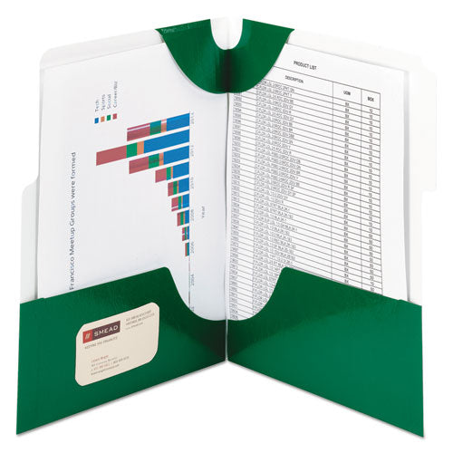 SuperTab Two-Pocket Folder, 11 x 8 1/2, Green, 5/Pack, Sold as 1 Package