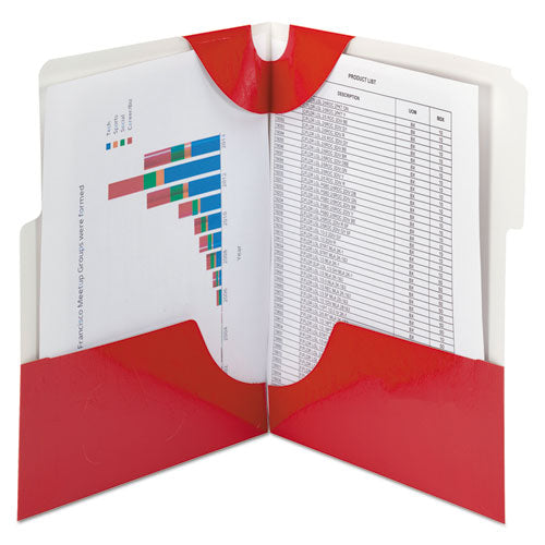 SuperTab Two-Pocket Folder, 11 x 8 1/2, Red, 5/Pack, Sold as 1 Package