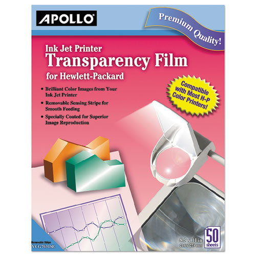 Apollo - Inkjet Printer Transparency Film, Clear, 50/Box, Sold as 1 BX