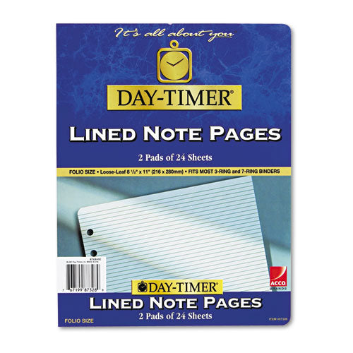 Day-Timer - Lined Note Pads for Organizer, 8-1/2 x 11, 48 Sheets/Pack, Sold as 1 PK