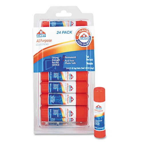 Elmer's - All-Purpose Permanent Glue Stick, White Application, .21 oz, 24/Pack, Sold as 1 PK