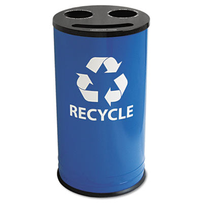Ex-Cell - Round Three-Compartment Recycling Container, Steel, 14 gal, Blue/Black, Sold as 1 EA