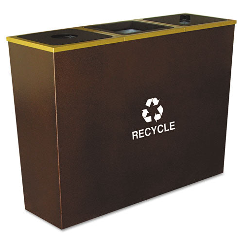 Ex-Cell - Metro Collection Recycling Receptacle, Triple Stream, Steel, 54 gal, Brown, Sold as 1 EA