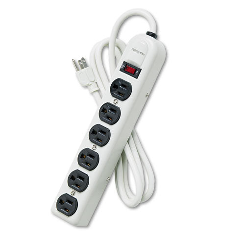 Fellowes - Six-Outlet Power Strip, 120V, 6ft Cord, 12-1/4 x 2-1/2 x 1-3/8, Platinum, Sold as 1 EA