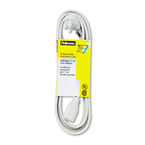 Fellowes - Indoor Heavy-Duty Extension Cord, 3-Prong Plug, 1 Outlet, 9-ft. Length, Gray, Sold as 1 EA