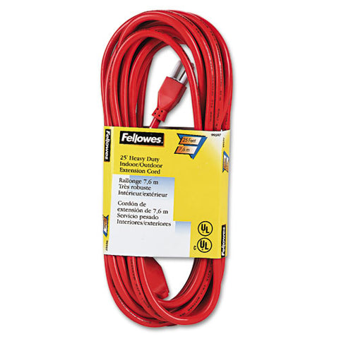 Fellowes - Indoor/Outdoor Heavy-Duty 3-Prong Plug Extension Cord, 1 Outlet, 25-ft., Orange, Sold as 1 EA