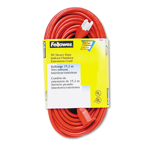 Fellowes - Indoor/Outdoor Heavy-Duty 3-Prong Plug Extension Cord, 1 Outlet, 50-ft., Orange, Sold as 1 EA