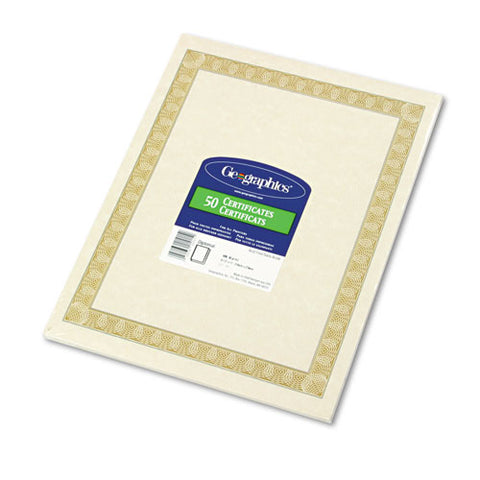 Geographics - Parchment Paper Certificates, 8-1/2 x 11, Natural Diplomat Border, 50/Pack, Sold as 1 PK